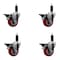 Service Caster 3.5'' Red Poly Swivel 1-1/8'' Expanding Stem Caster Set with Brake, 4PK SCC-EX20S3514-PPUB-RED-PLB-118-4 - alternate 1